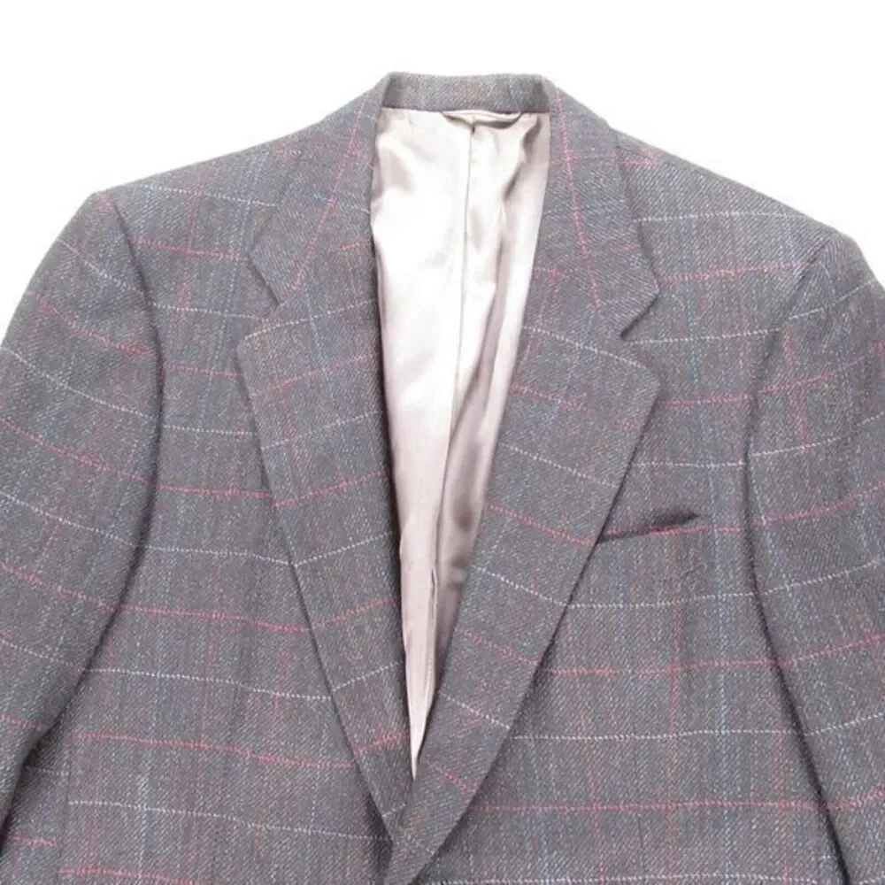Christian Dior Wool Blazer Mens 42R Gray Check Sport Coat 2‎ Button Single Vent